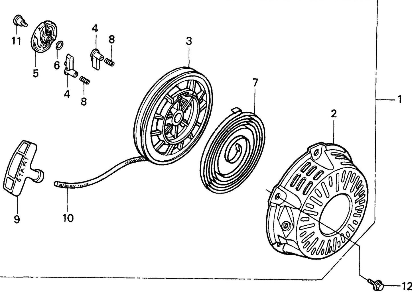 MQ MQD206H HONDA GX120K1QX2 ENGINE Recoil Starter Assembly Parts By Multiquip