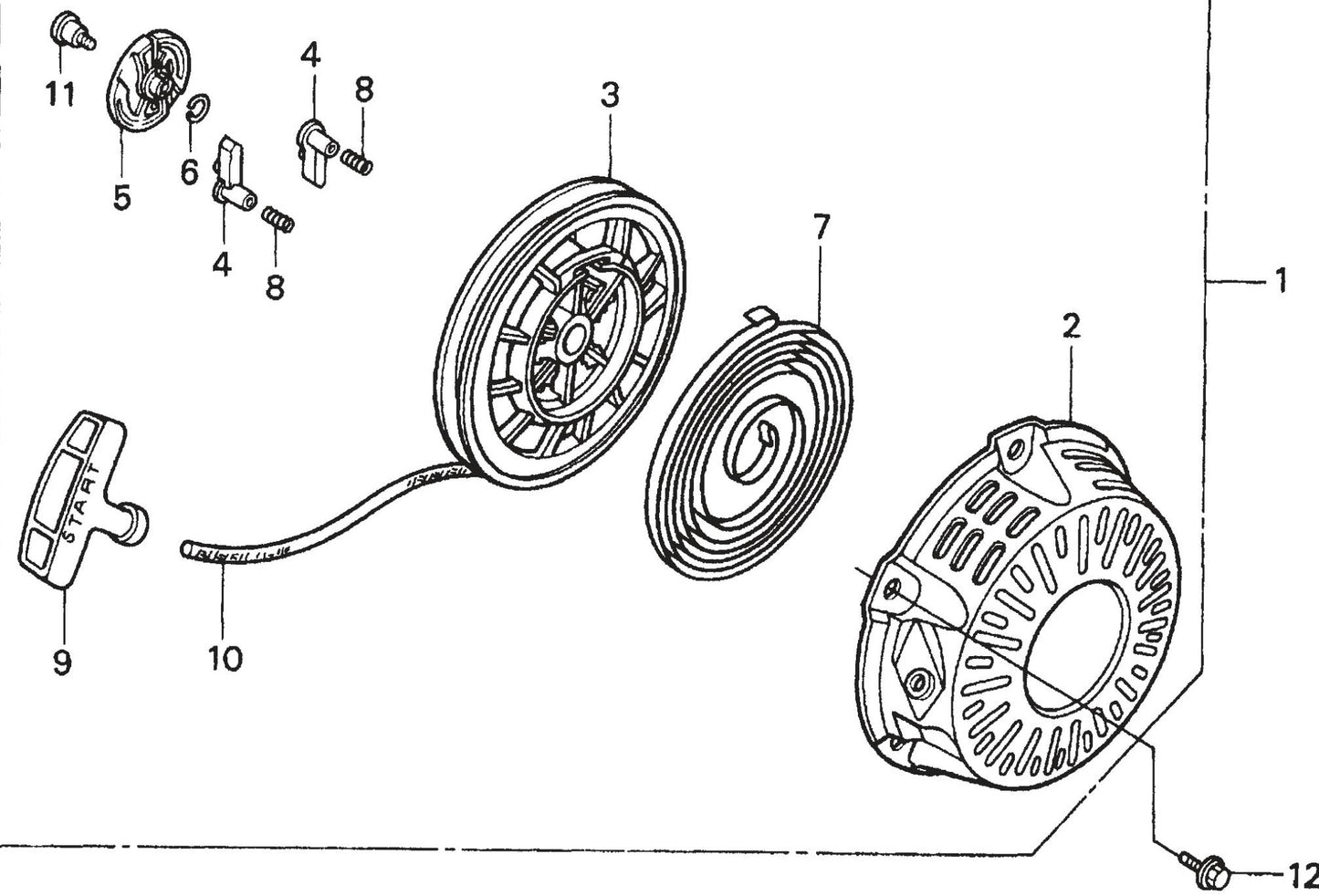 MQ MQD305 / MQD306 / MQD306HA HONDA GX120K1QX2 ENGINE Recoil Starter Assembly Parts By Multiquip