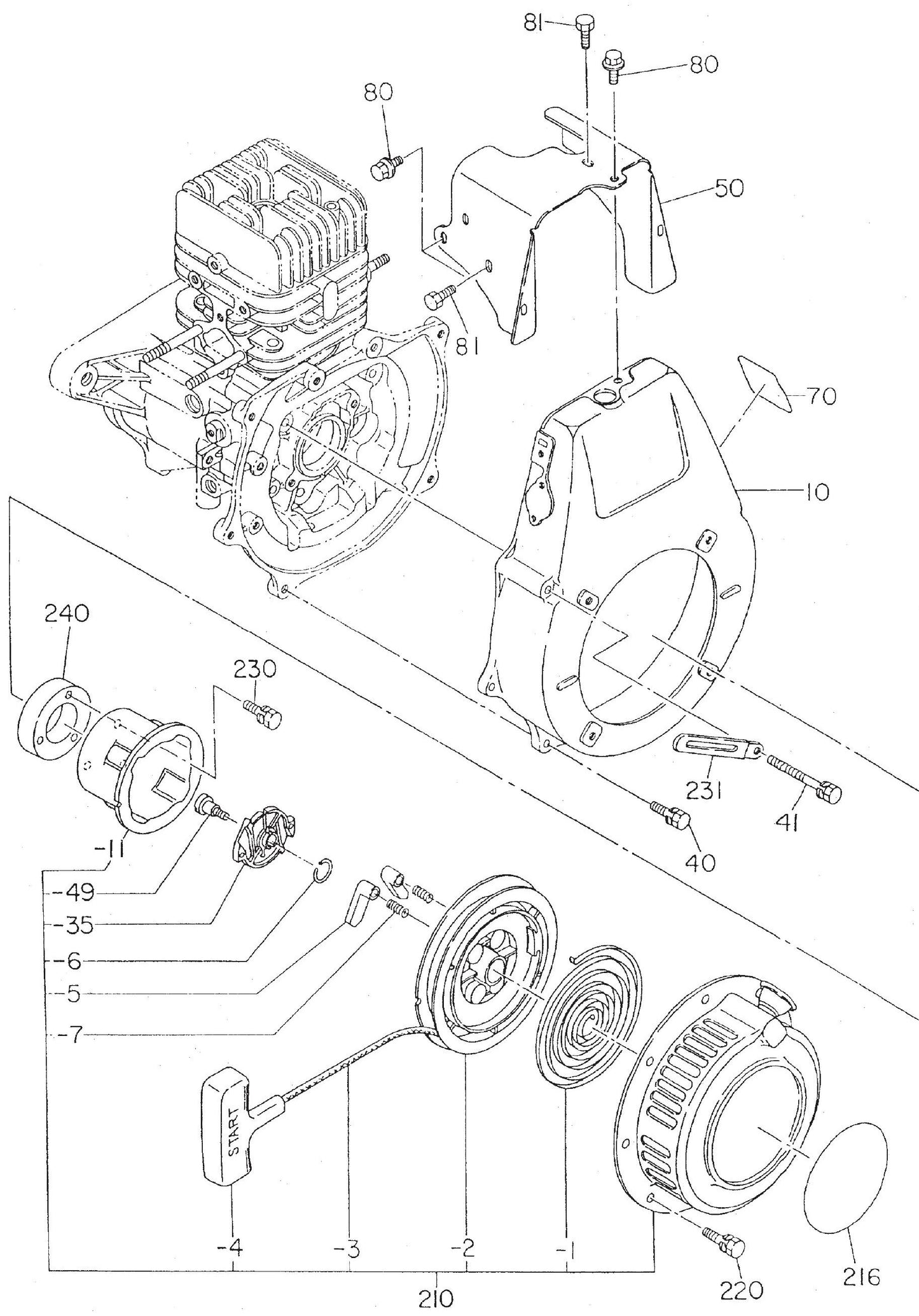 MT75HS Robin EC12HS Engine Recoil Starter And Blower Assembly Parts