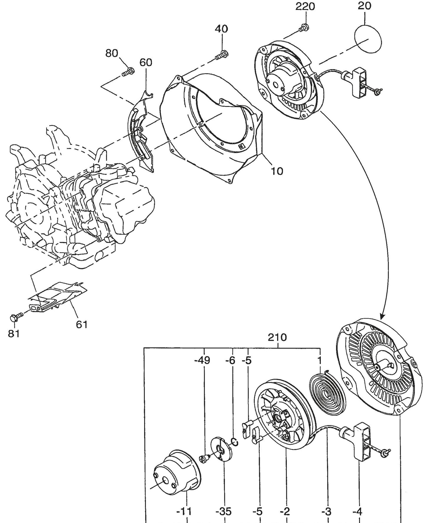 QP201TE ROBIN EX-170D51010 Engine Recoil Starter Assembly Parts By Multiquip