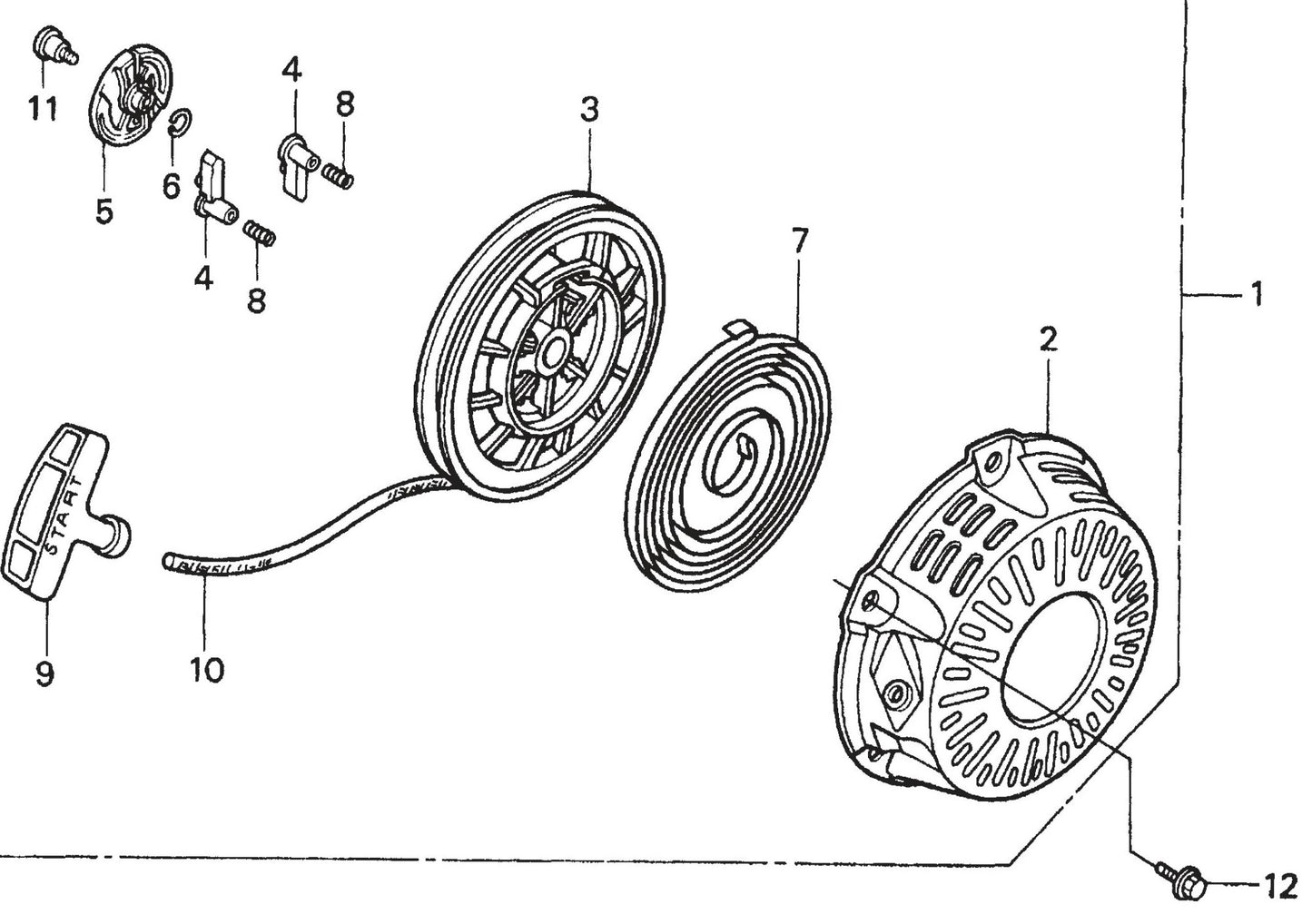 MQ QP204H HONDA GX120K1PX2/GX120U1PX2 Engine Recoil Starter Assembly Parts By Multiquip