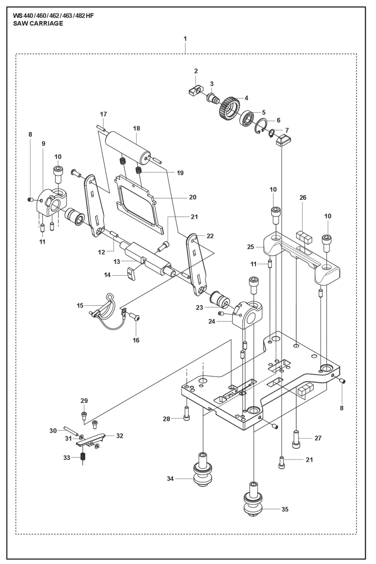 Saw Carriage Parts For WS 460 By Husqvarna