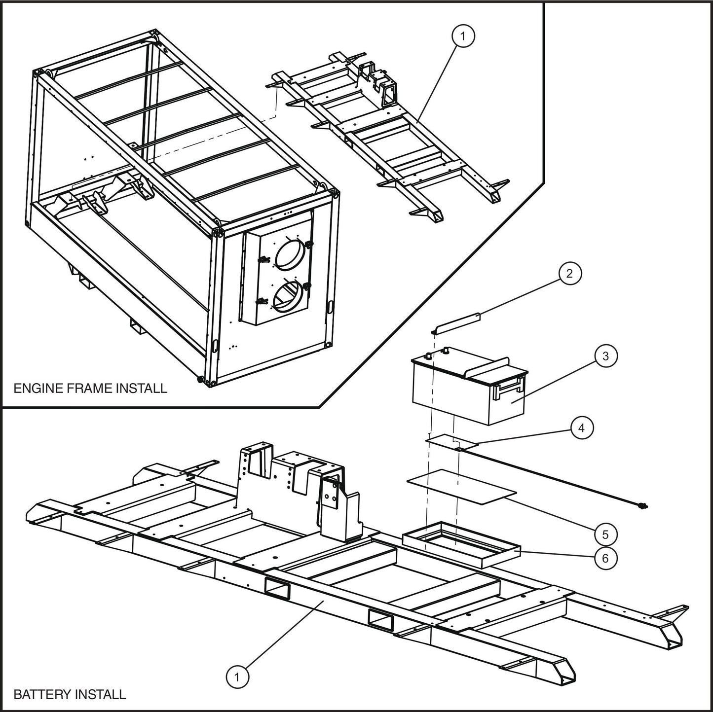 Engine Frame and Battery Group Assembly Parts for SH-750 (17-000001 and UP) by Allmand