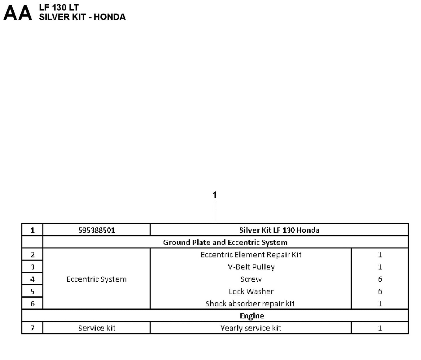 Silver Kit-Honda Parts For LF 130 LT Diesel By Husqvarna