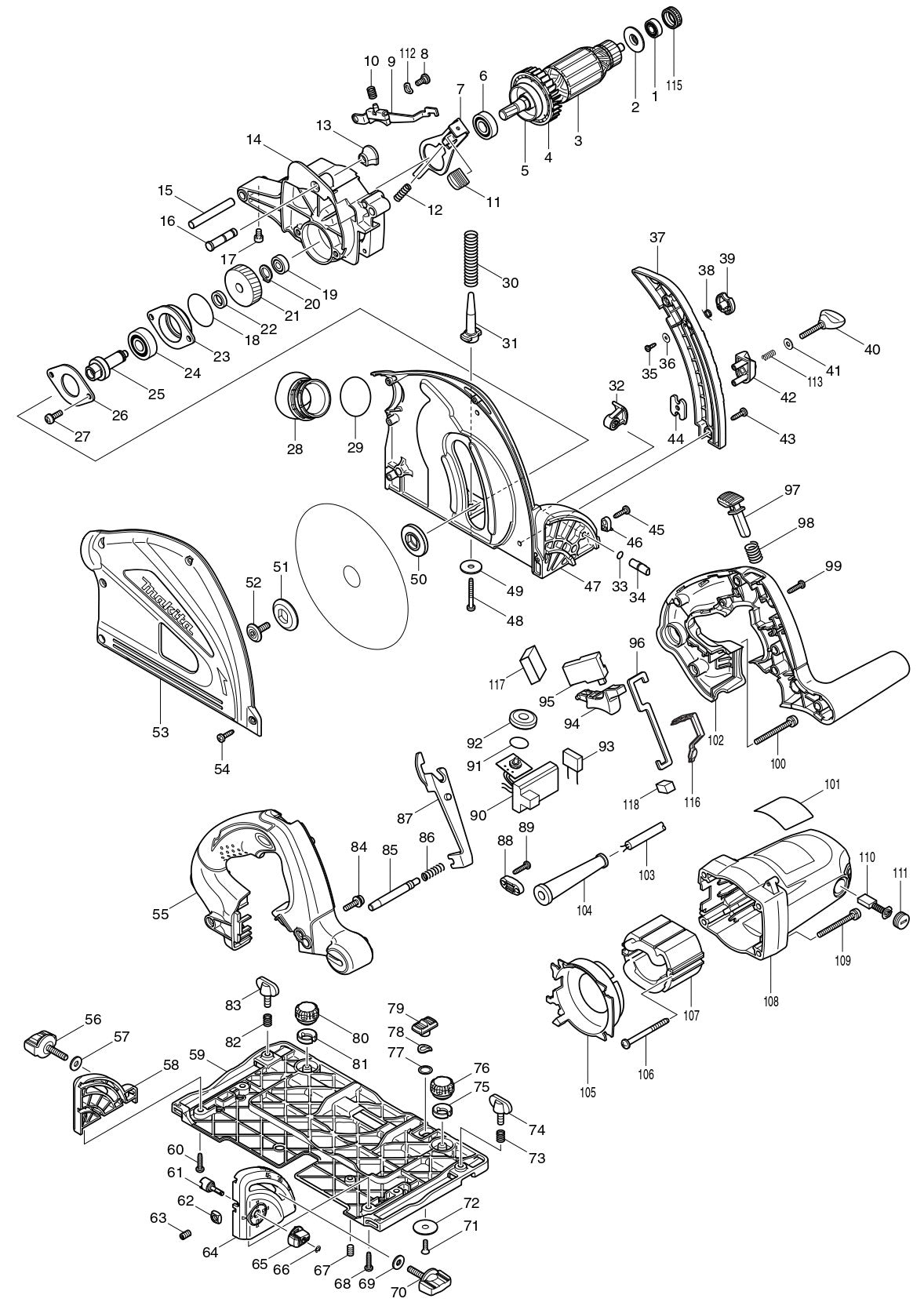 SP6000K1 - 6-1/2 Plunge Circular Saw With 55" Guide Rail Assembly Parts By Makita