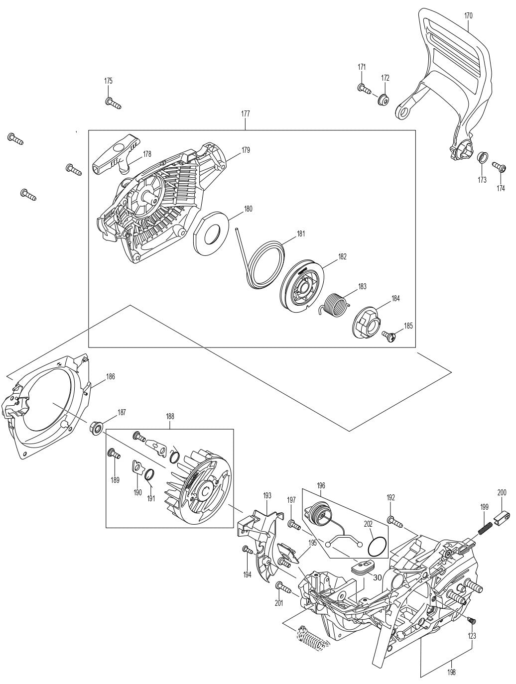 Starter, Flywheel, Crankcase Assembly Parts For EA3601FRDB Gas Chain Saw Parts by Makita