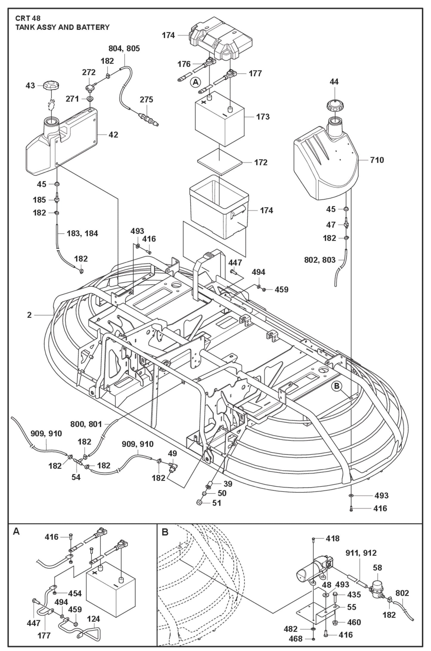 Tank Assembly And Battery Parts For Ride On Trowel CRT 48 Diesel By Husqvarna