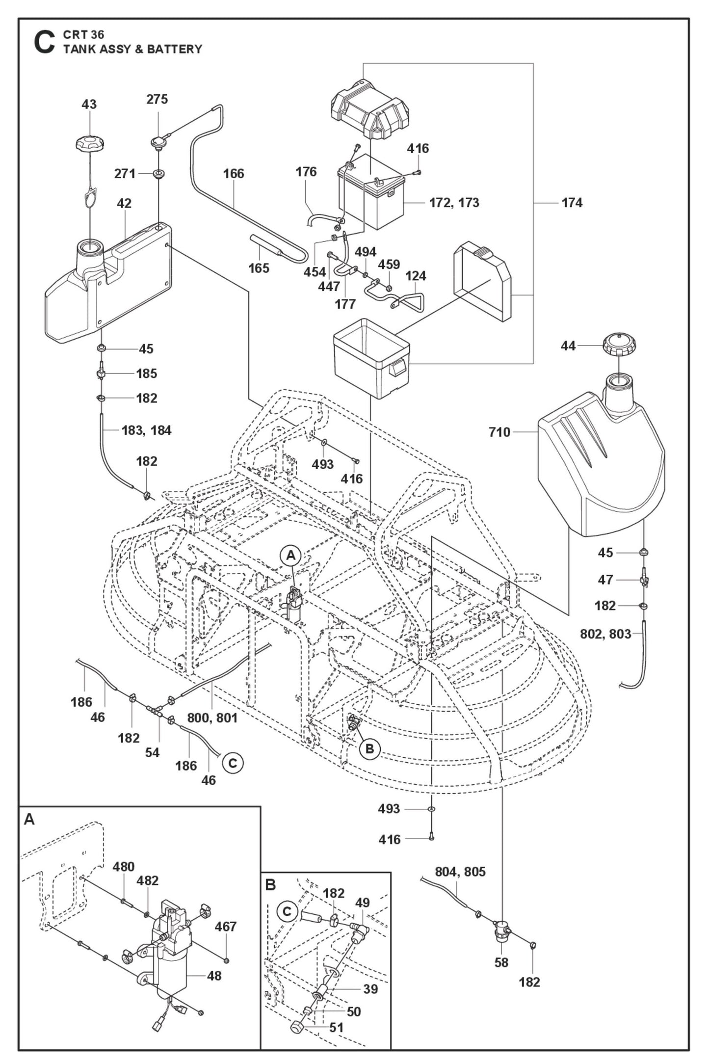 Tank Assembly And Battery Parts For Ride On Trowel CRT 36 By Husqvarna