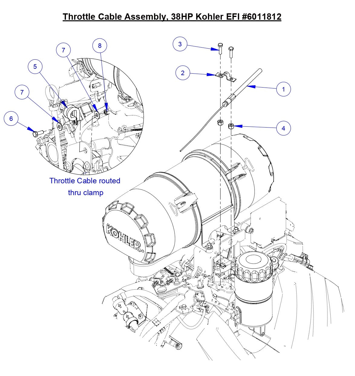 CC3538 JK 35Hp Kohler EFI Throttle Cable Assembly