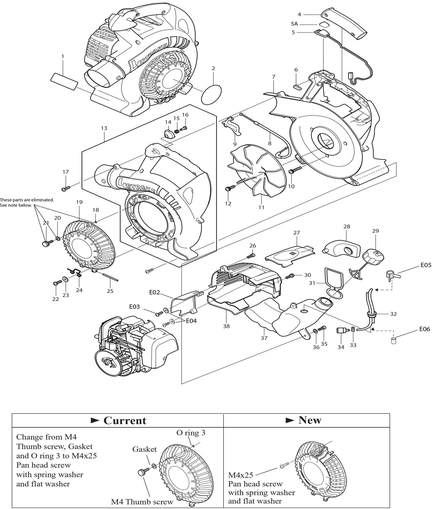 Volute Case, Fan Cover, Fuel Tank Assembly Parts For BHX2500CA - 24.5 CC Blower By Makita