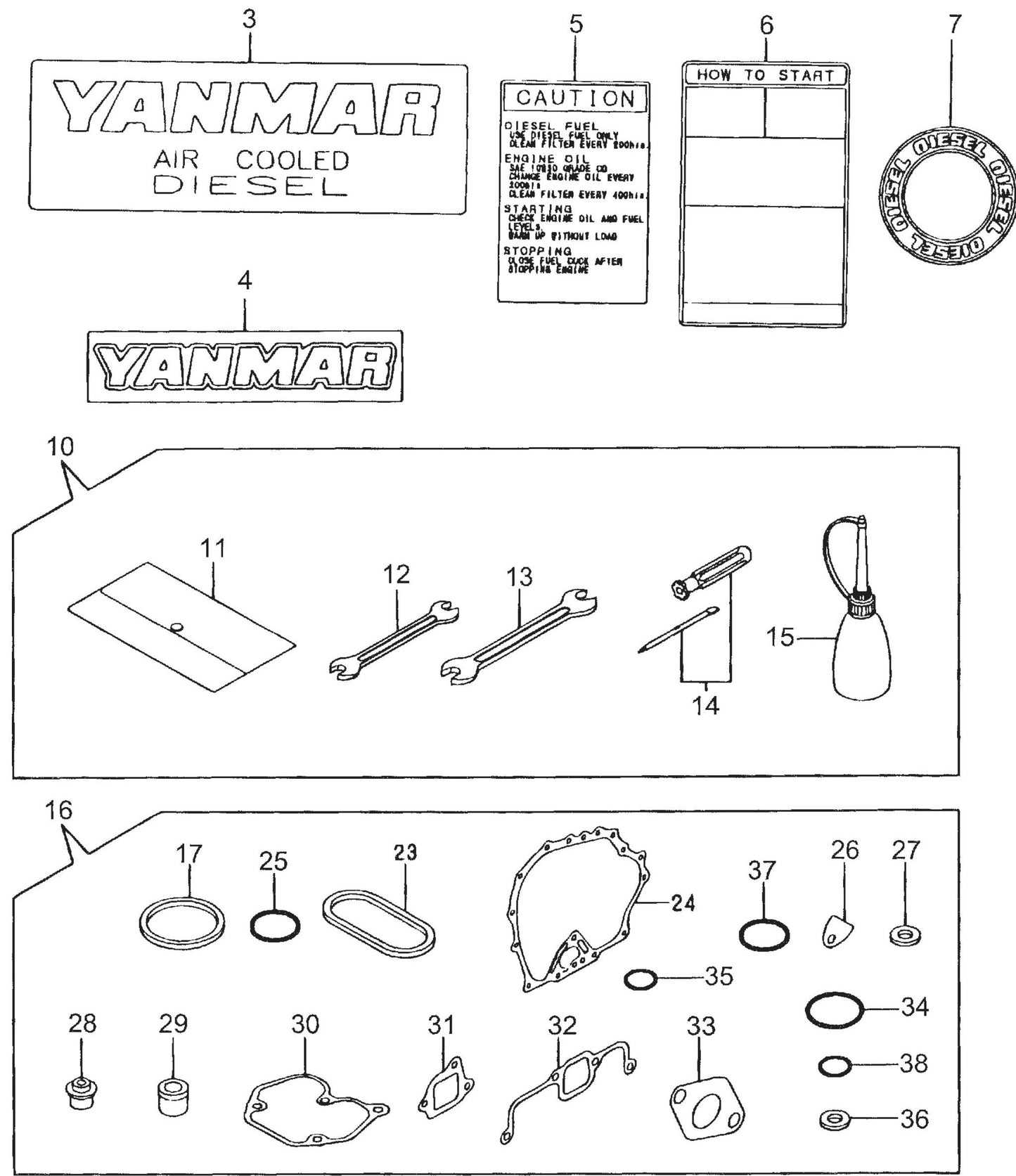 MVH150D2 YANMAR L48V6 Tools Labels And GAsket Assembly Parts