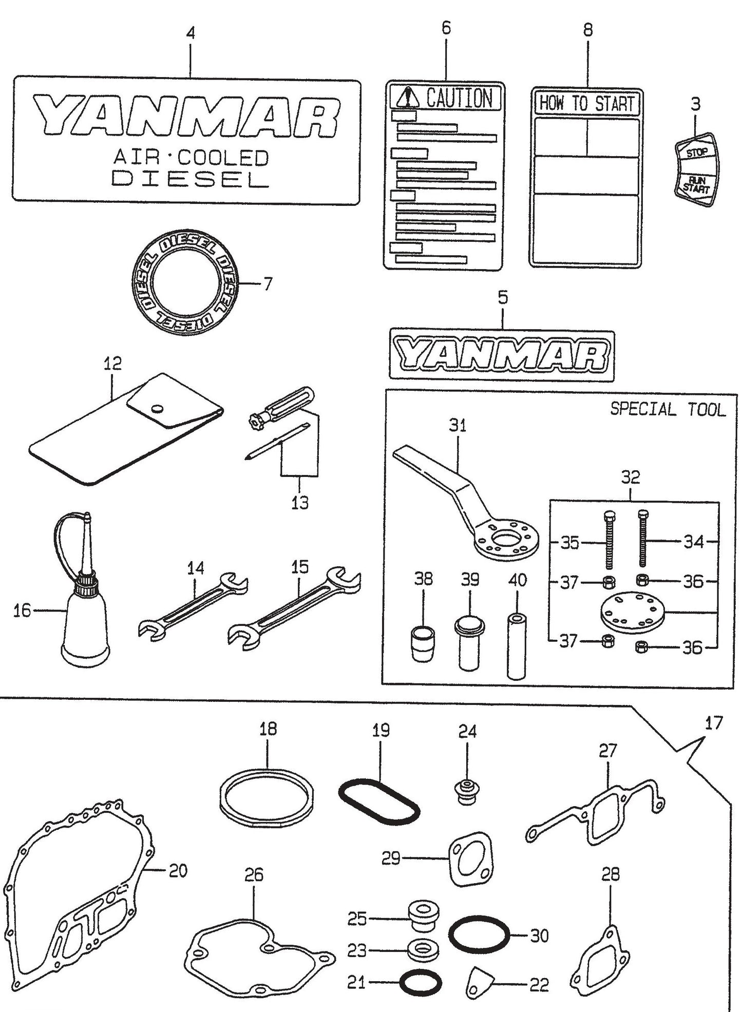 MVH306D Yanmar L-70EE Tool, Label And Gasket Set Assembly Parts