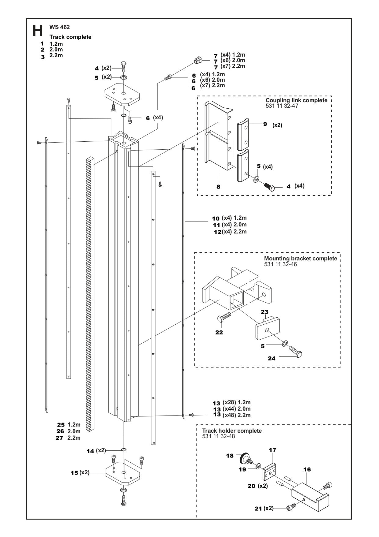 Track Complete Assembly Parts For WS 462, WS 463 By Husqvarna