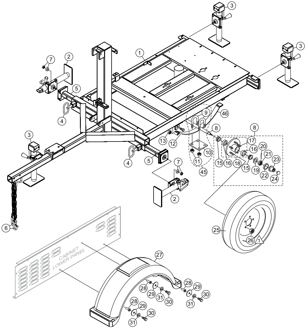 Trailer Assembly Parts for LT12DAB Light Tower by Multiquip