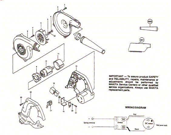 UB141DZ Cordless Blower Assembly parts by Makita
