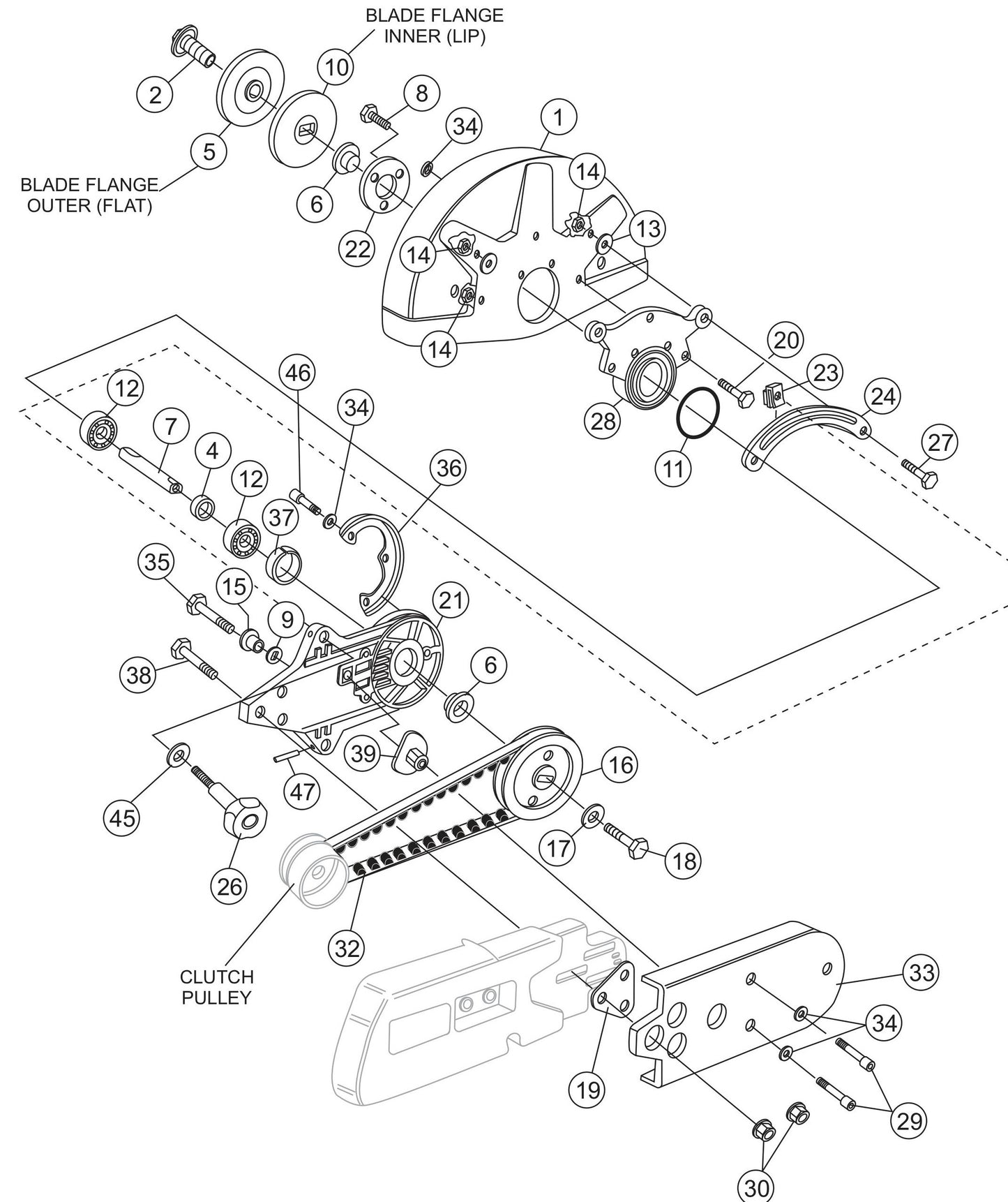 HS81A V-belt Cover (Pulley Side) /Blade Guard Assembly Parts