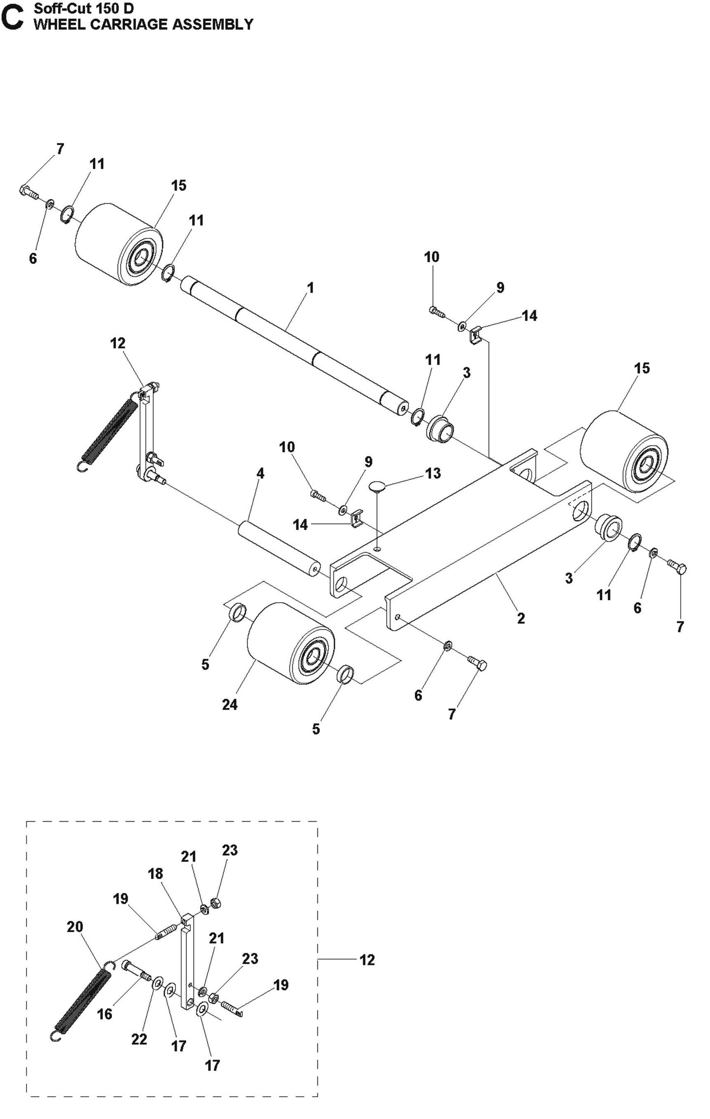 Wheel Carriage Assembly Parts For Soff Cut 150 D By Husqvarna