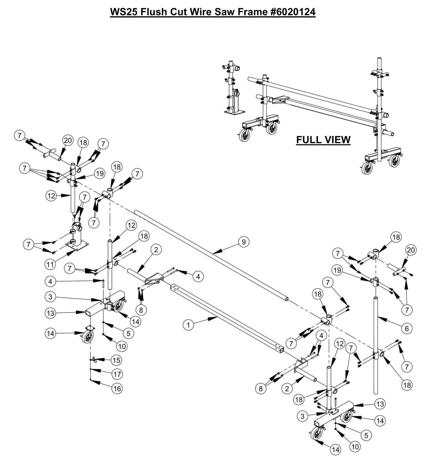 WS25 Flush Cut Wire Saw Frame Assembly Parts