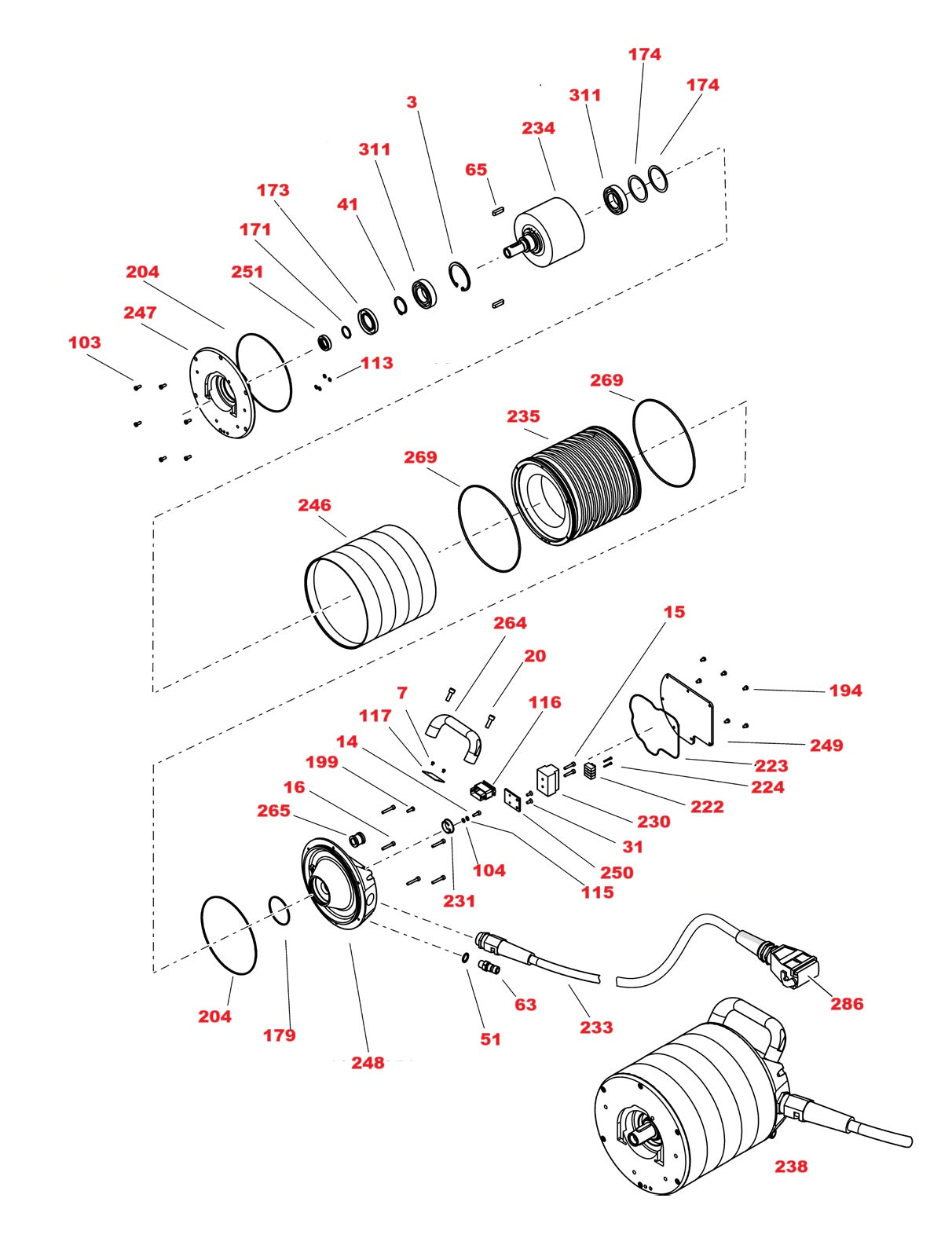 WSE2226 High-Cycle Wall Saw Assembly-12 Parts