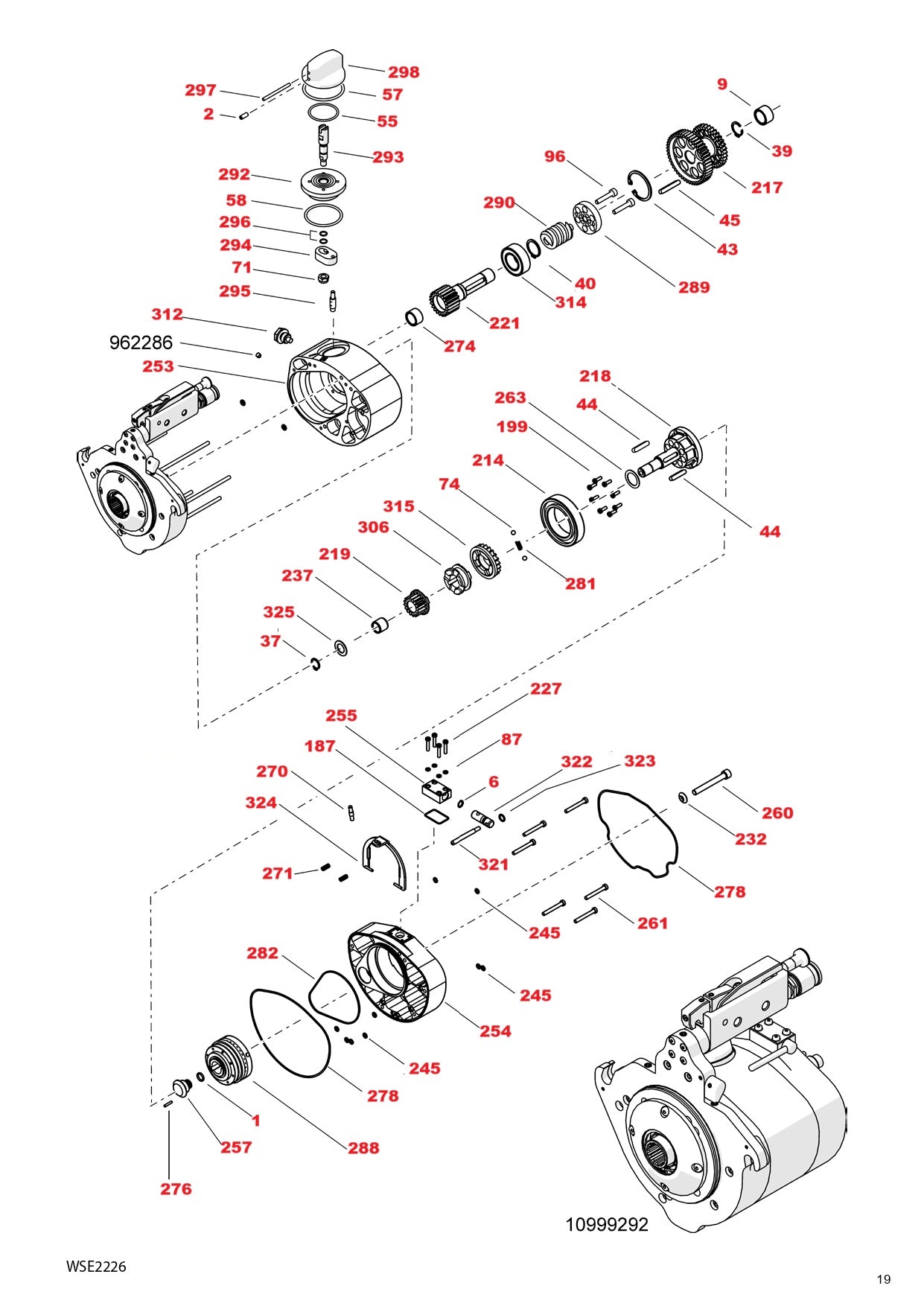 WSE2226 High-Cycle Wall Saw Assembly-14 Parts