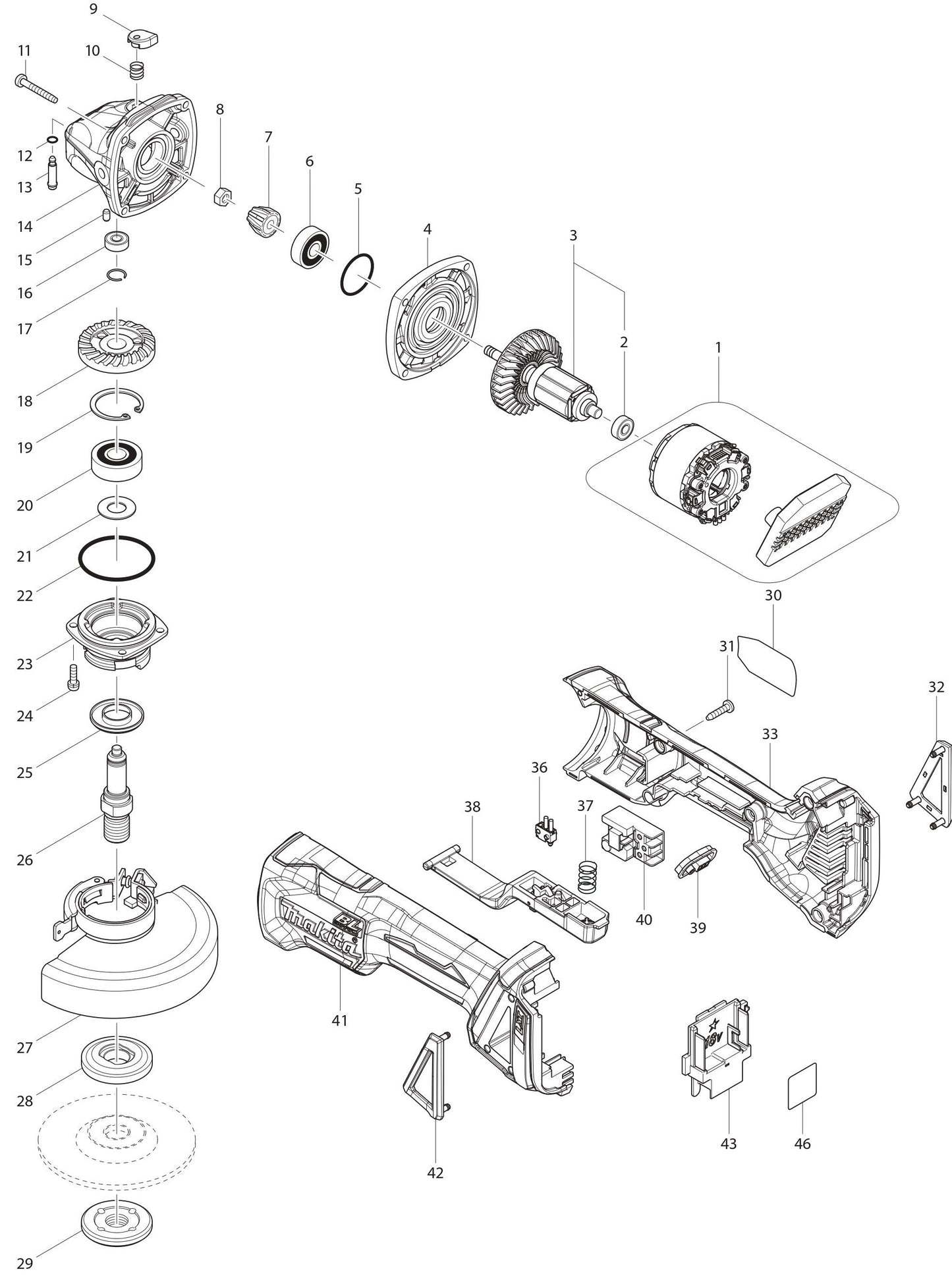 XAG06Z Angle Grinder Assembly Parts BY Makita