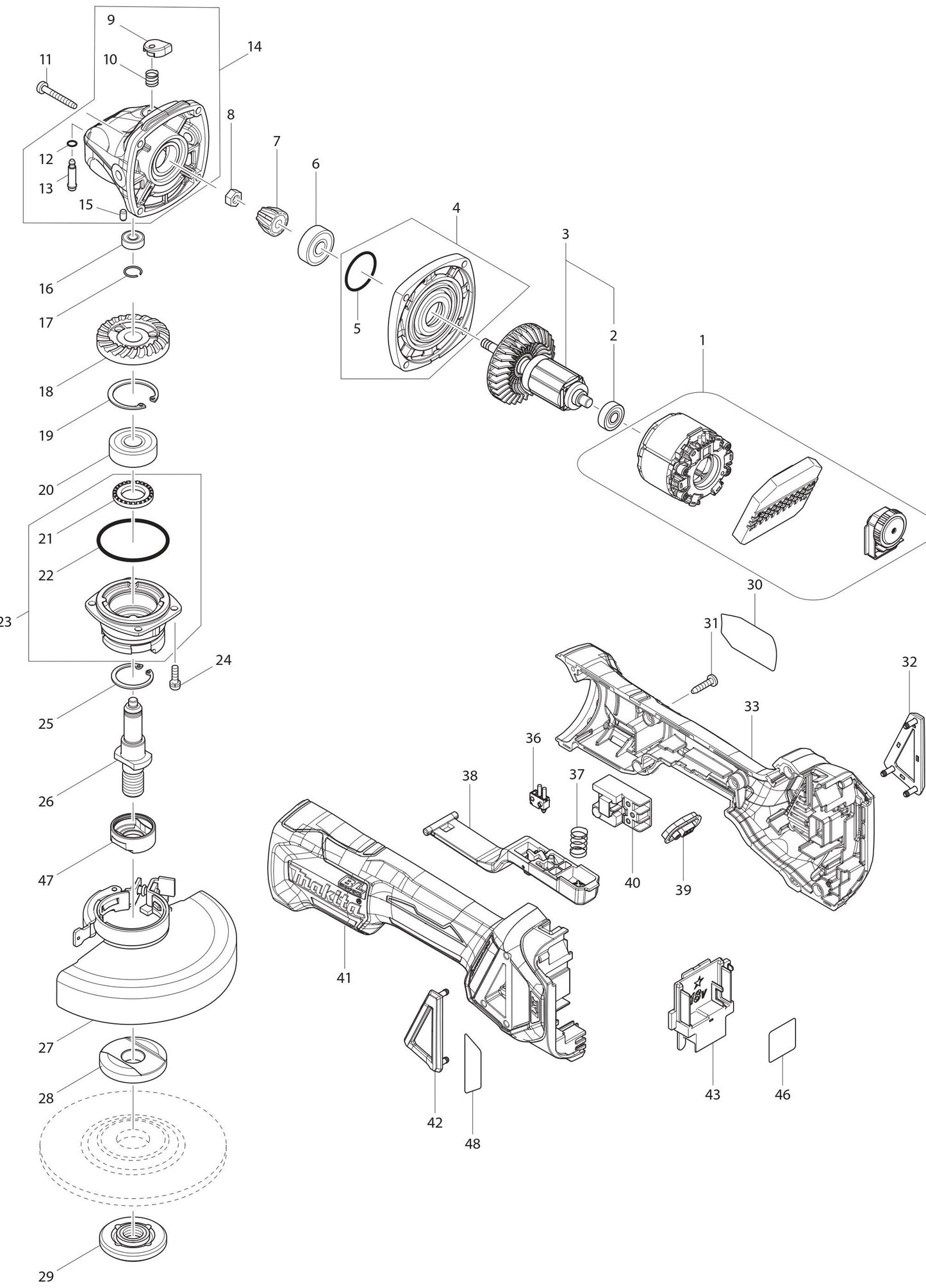 XAG20Z Angle Grinder Assembly Parts By Makita