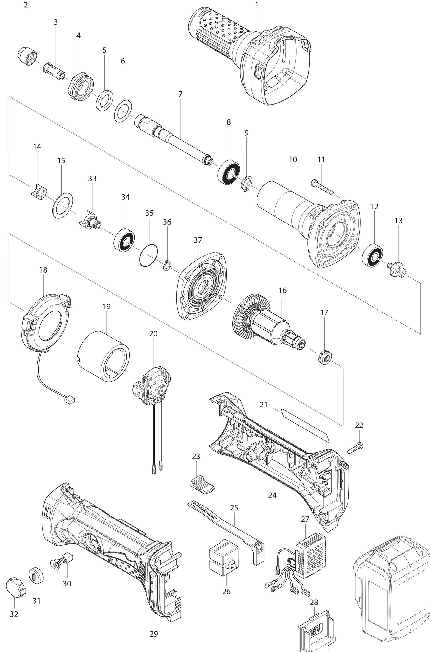 XDG01Z Angle Grinder Assembly Parts By Makita
