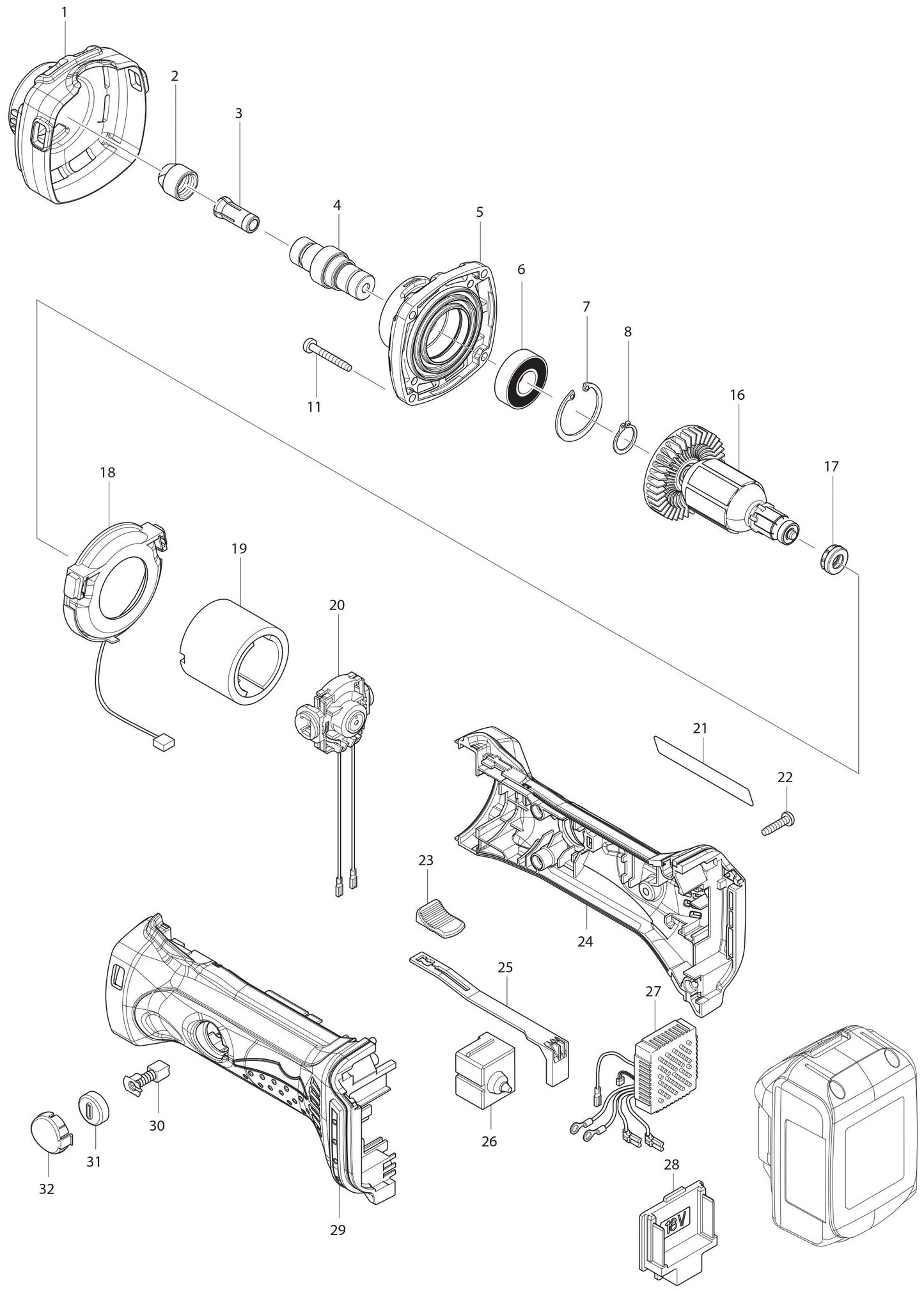 XDG02Z Angle Grinder Assembly Parts By Makita