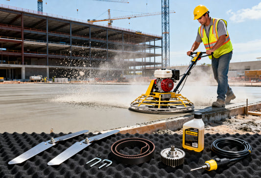 DanseUSA replacement parts for power trowels including blades, belts, and engine components