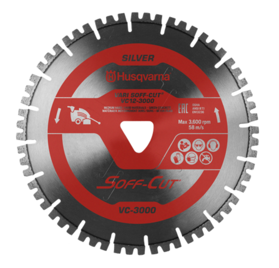 Husqvarna Soff-Cut concrete diamond blade with skid plate for early entry green concrete cutting
