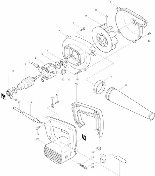 4014NV Blower Assembly Parts By Makita