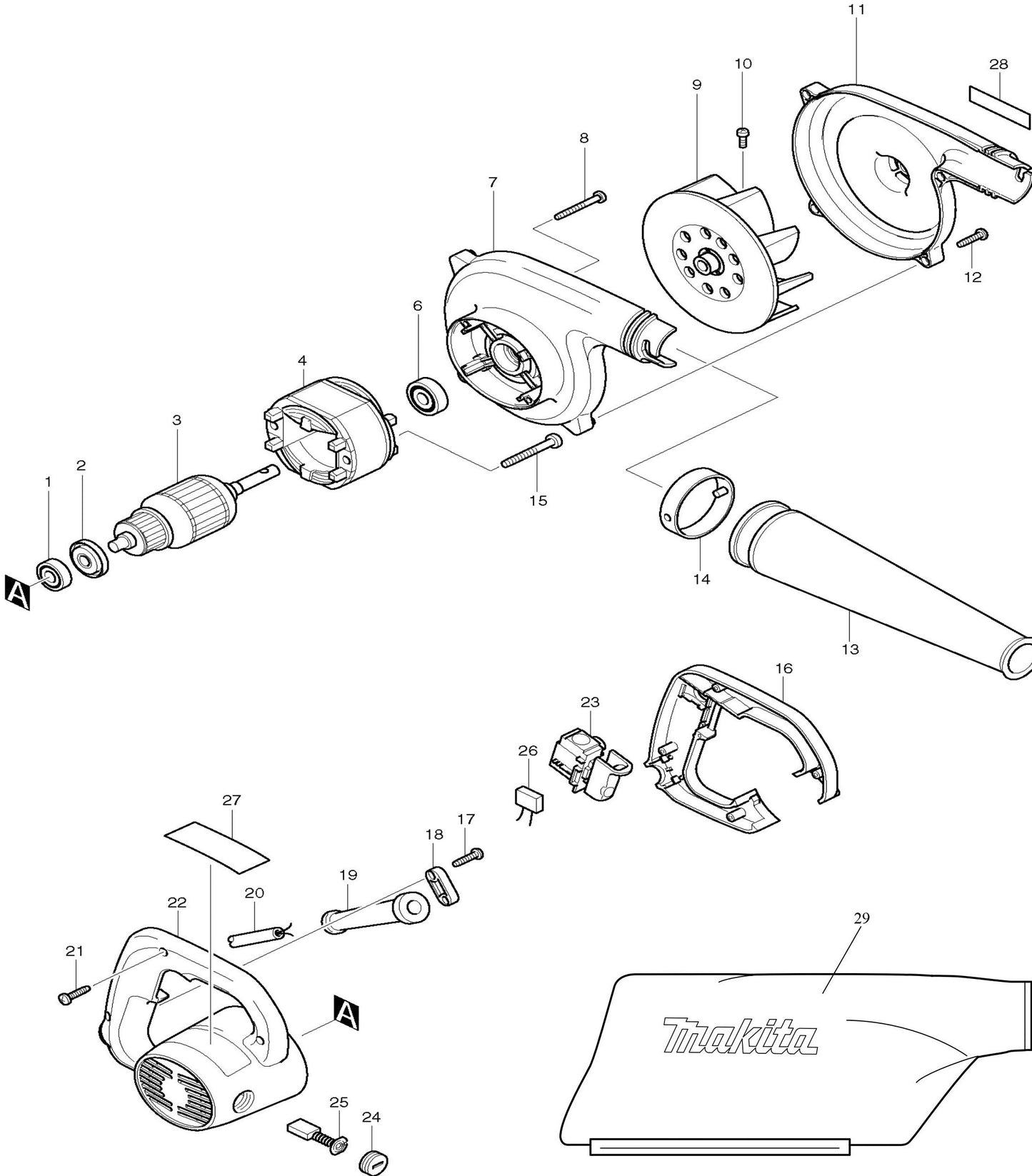 UB1101 Blower Assembly Parts By Makita