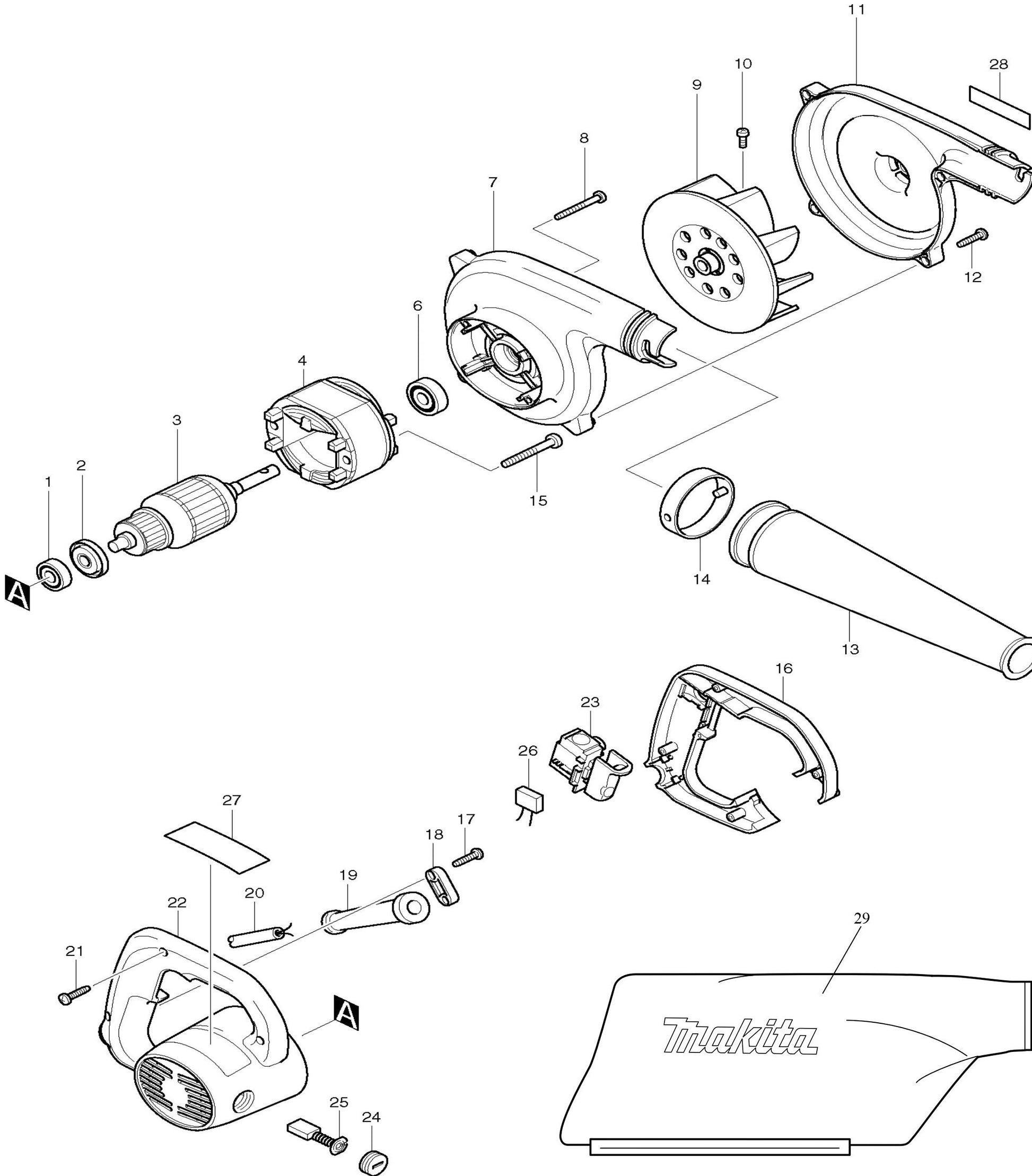 UB1101 Blower Assembly Parts By Makita