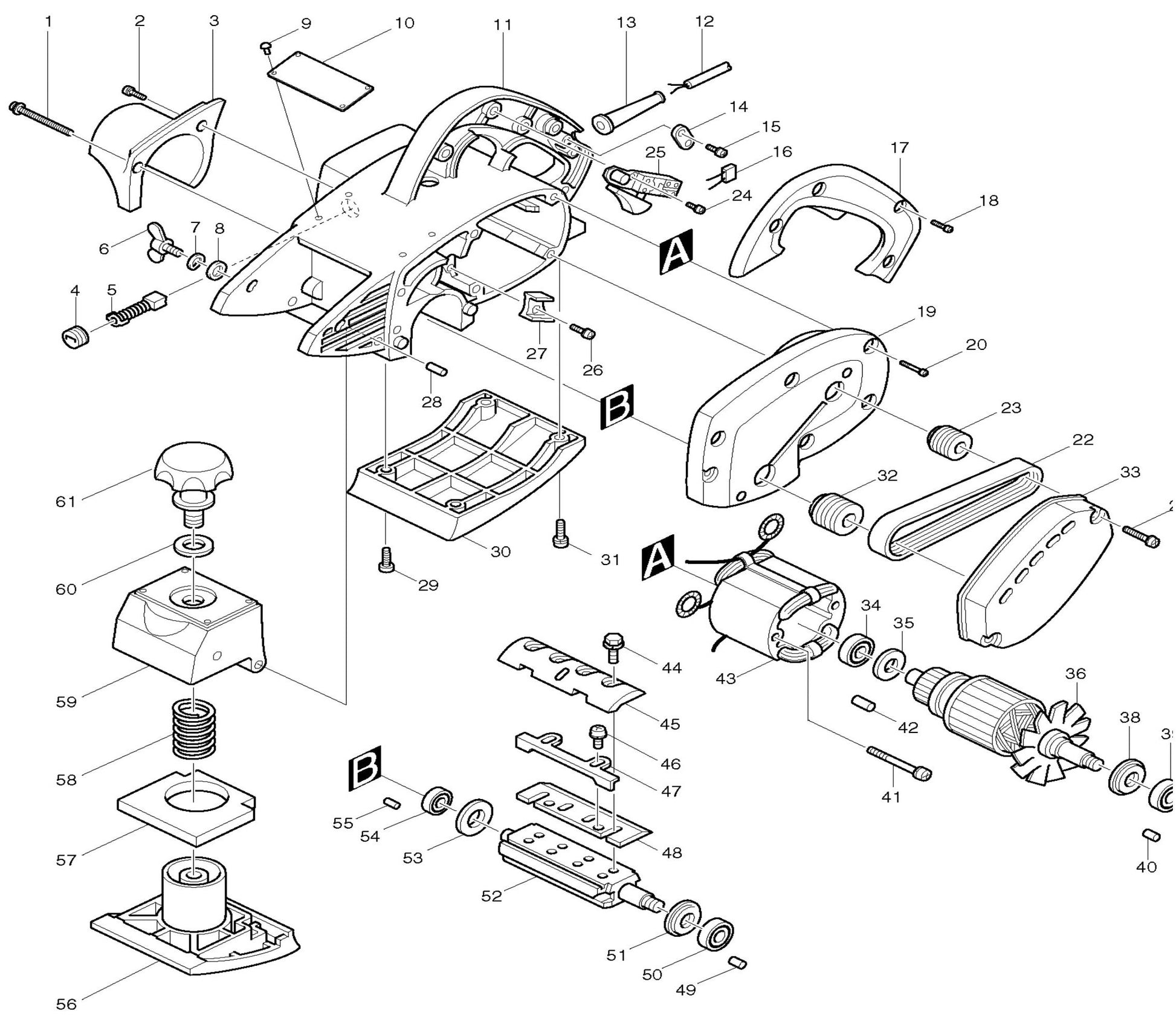 1002BA Curved Base Assembly Parts By Makita