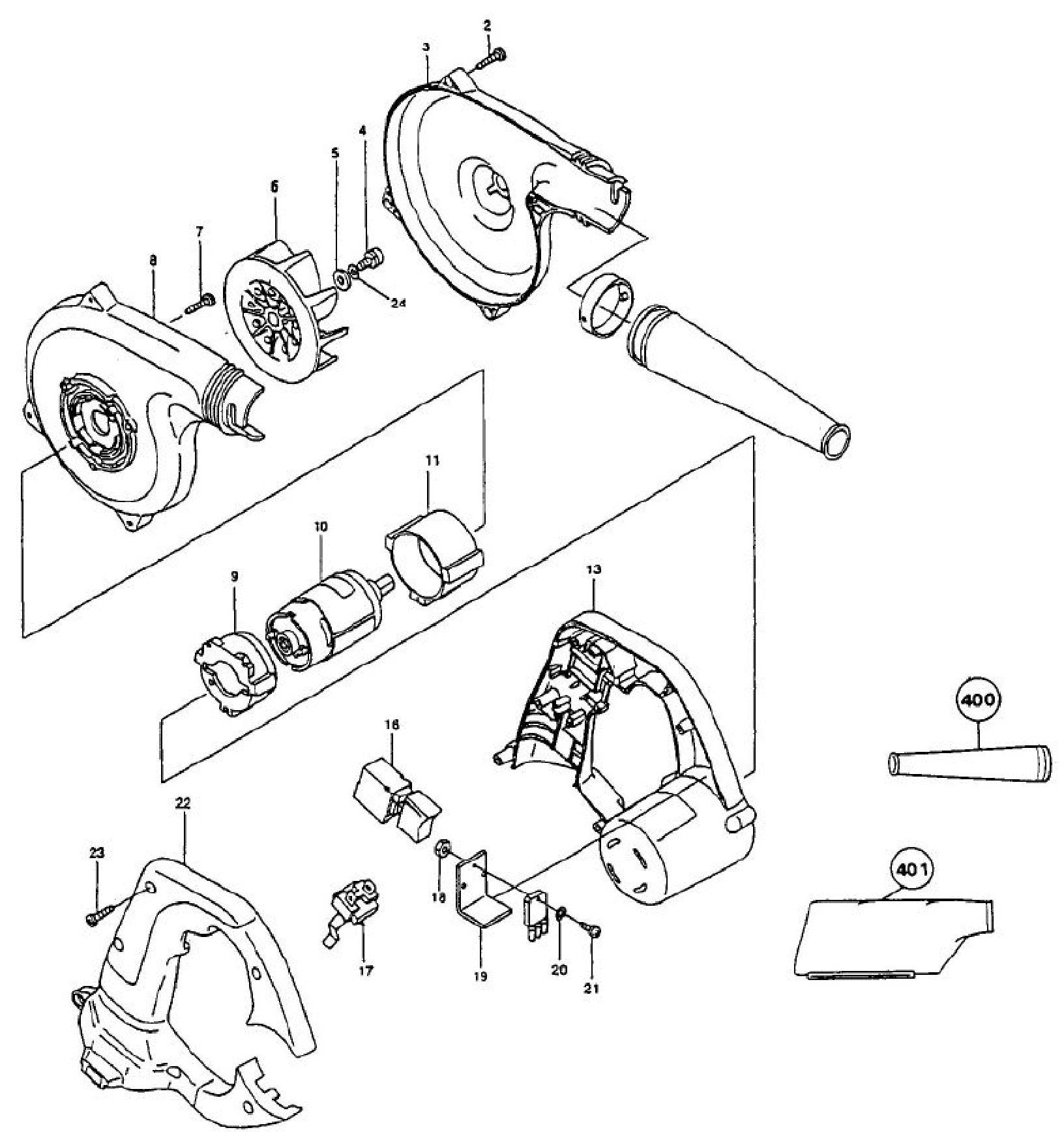 UB181DZ Cordless Blower Assembly parts By Makita