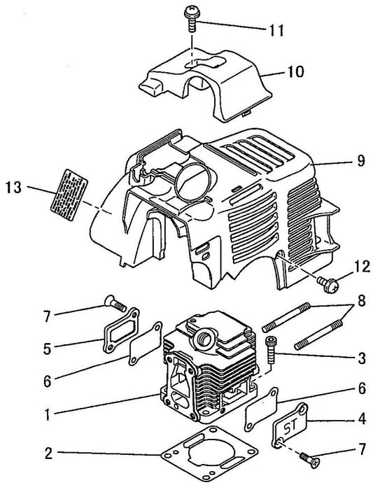 Cylinder, Top Cover Assembly Parts For BCM2310 Gas String Trimmer by Makita