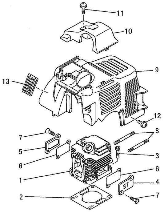Cylinder, Top Cover Assembly Parts For BCM2600 Gas Brush Cutter by Makita
