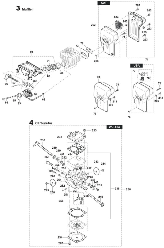 Muffler, Carburetor Assembly parts For DPC7331 Cutter  By Makita