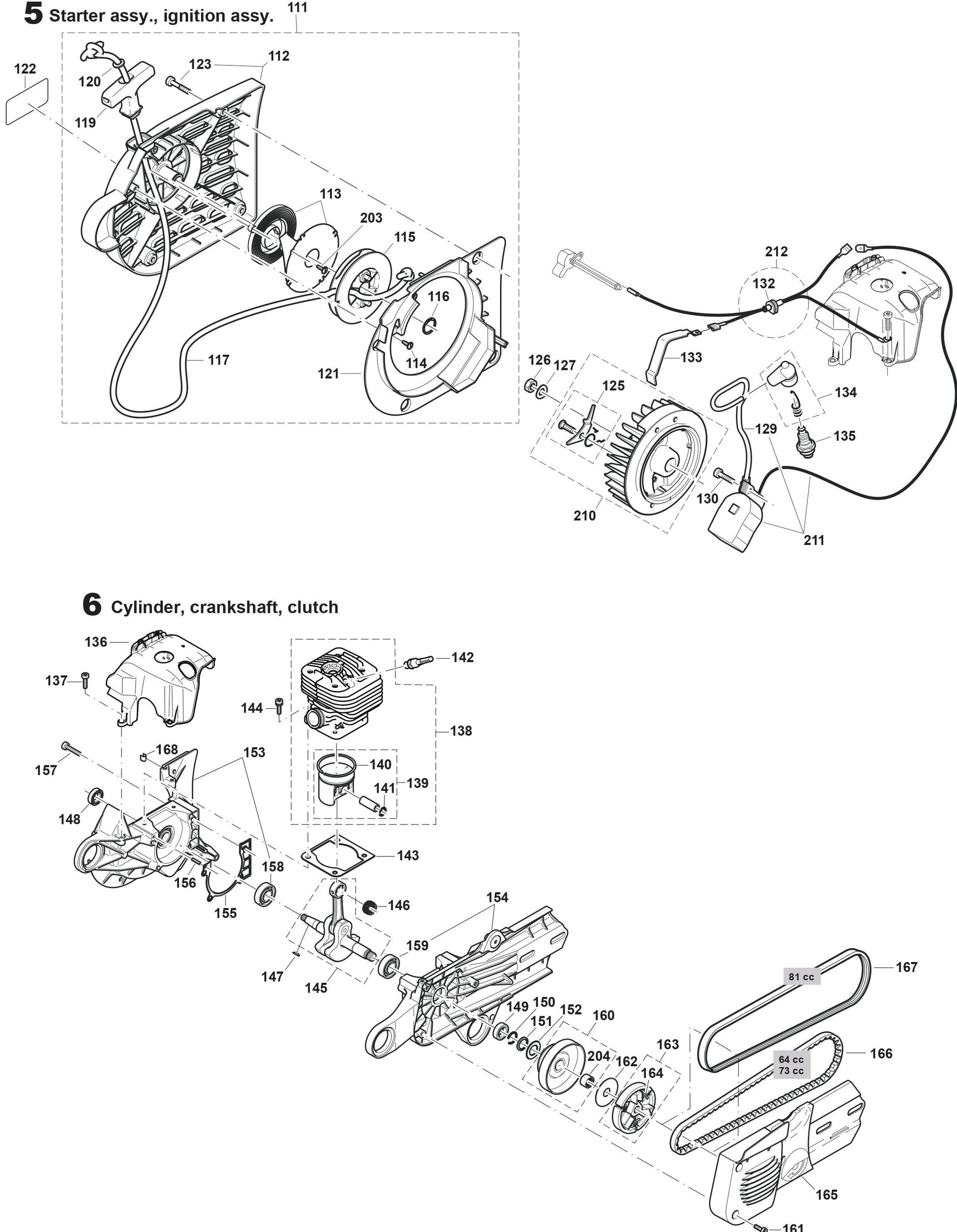 Starter, ignition, Cylinder, crankshaft, clutch Assembly parts For DPC7331 Cutter  By Makita
