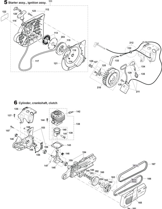 Starter, ignition, Cylinder, crankshaft, clutch Assembly parts For DPC7331 Cutter  By Makita