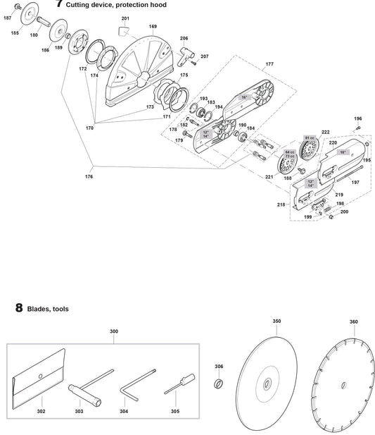 Cutting device, protection hood, Blades, tools Assembly parts For DPC7331 Cutter  By Makita