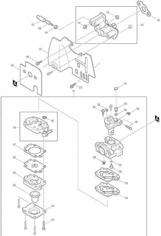 EM4250 Mini 4 Stroke Brush Cutter Assembly Parts 7 by Makita