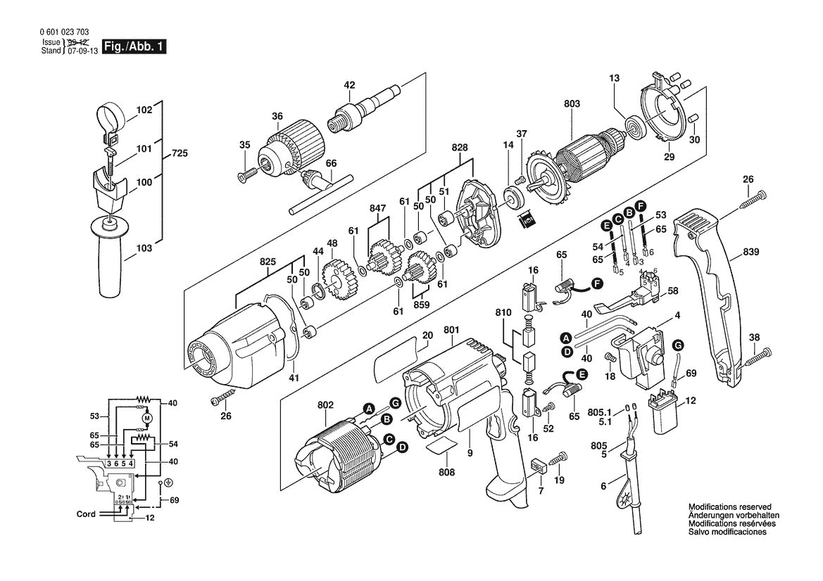 GBM13HRE (0601023703) Bosch 220-240 Volt 1 Bosch Electric Drill Parts Diagram