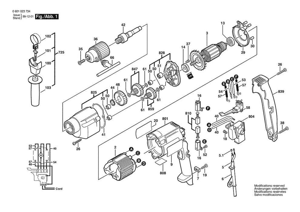 1028VSR (0601028734) Bosch 1 Bosch Electric Drill Parts Diagram