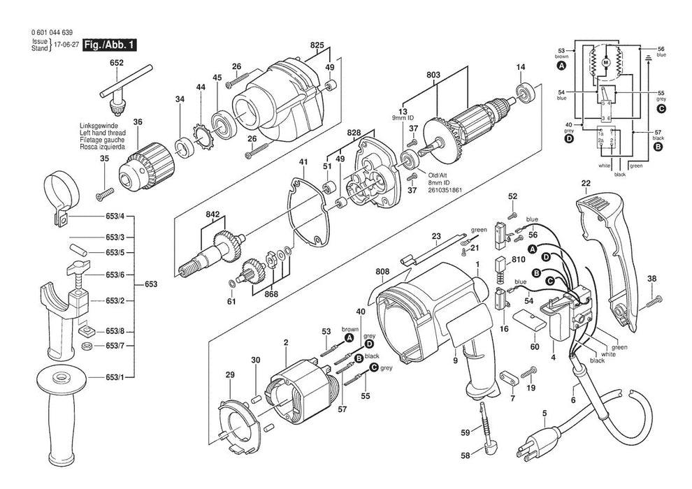 1011VSR (0601044639) Bosch 3 Bosch Electric Drill Parts Diagram