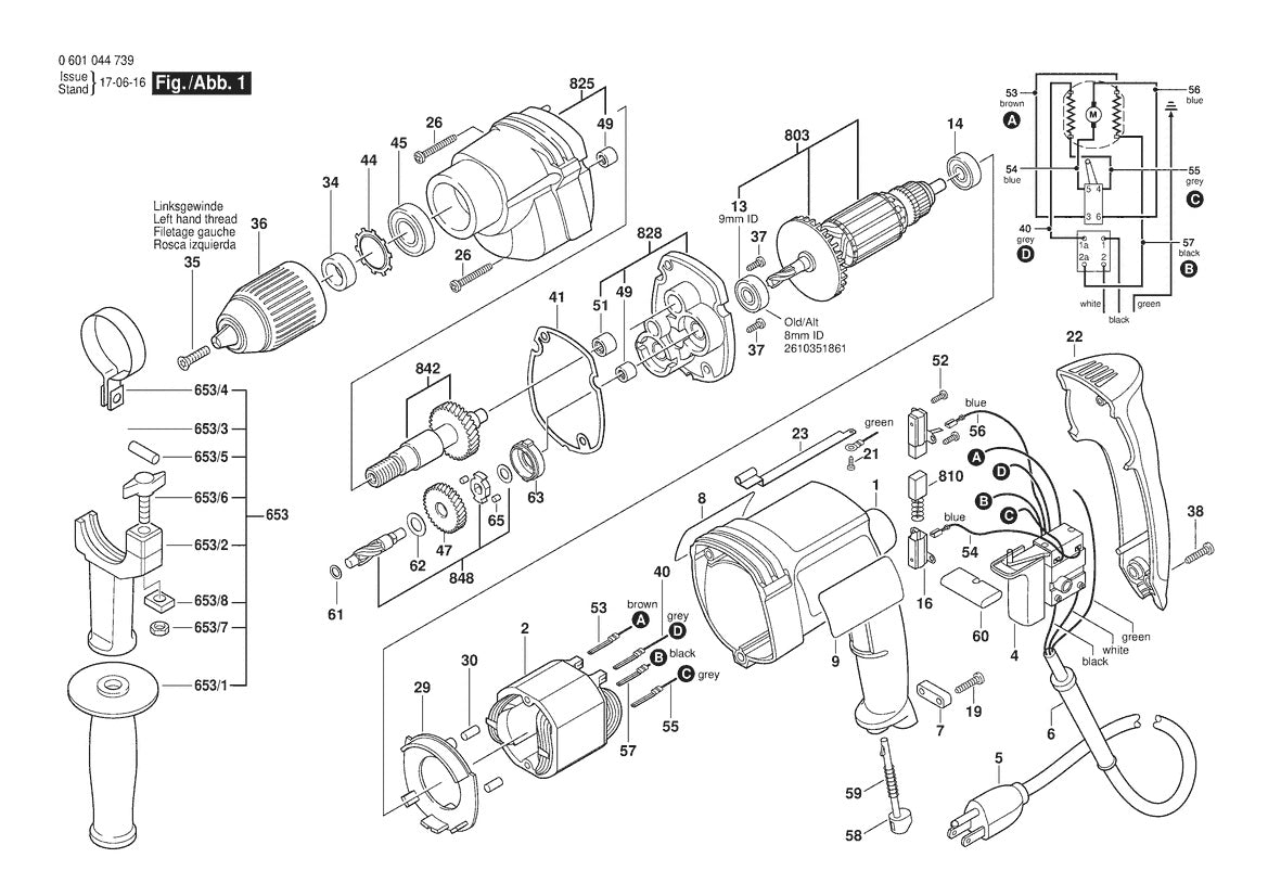 1014VSR (0601045739) Bosch 1 Bosch Electric Drill Parts Diagram