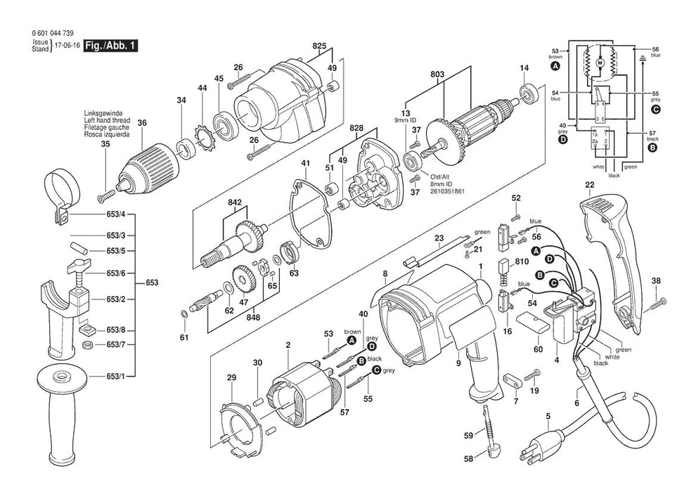 1012VSR (0601044739) Bosch 3 Bosch Electric Drill Parts Diagram