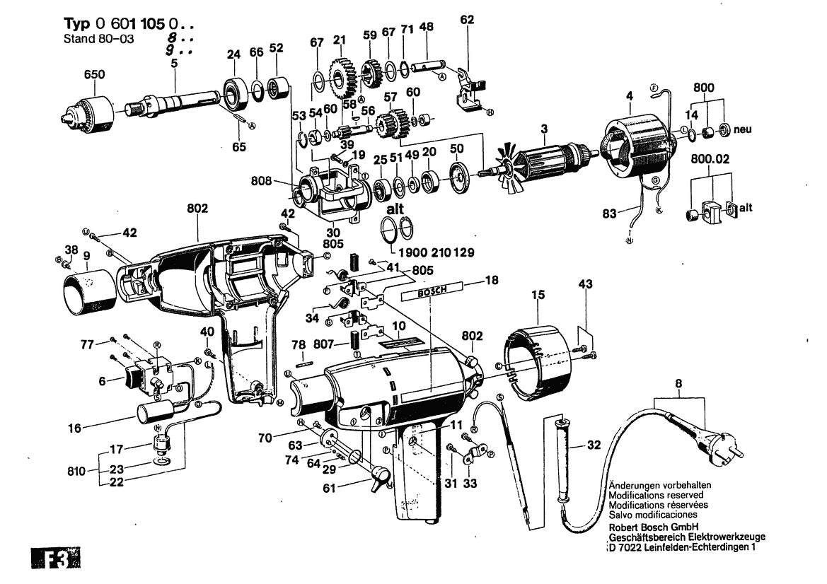 0601105039  Bosch Drill Bosch Electric Drill Parts Diagram