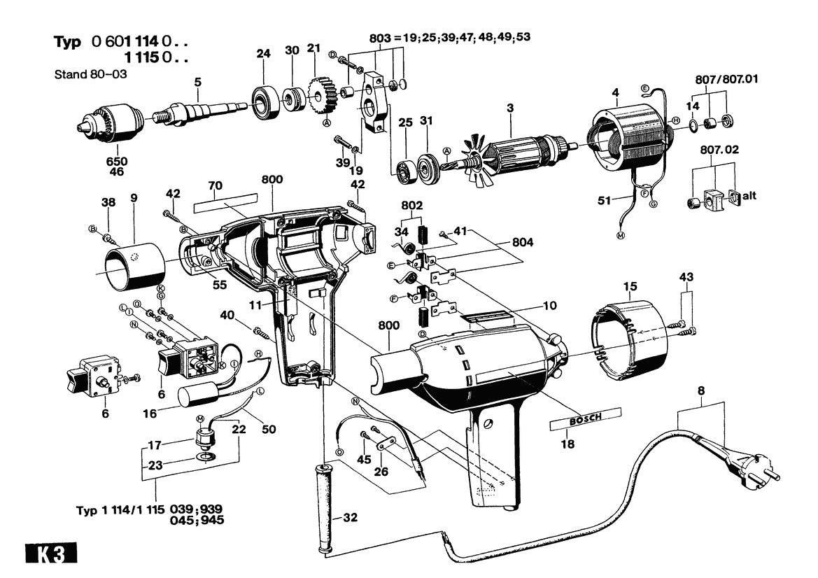 0601114039  Bosch Drill Bosch Electric Drill Parts Diagram