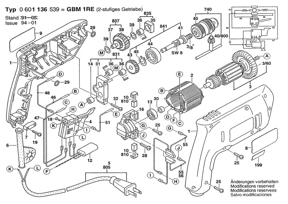 601136539 Bosch Electric Drill Parts Diagram